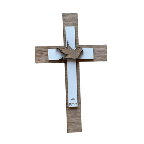 Palmstock doppeltes Kreuz "Eiche-Weiß" mit Namen