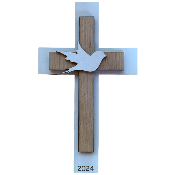 Palmstock doppeltes Kreuz "Weiß-Eiche" mit Jahr