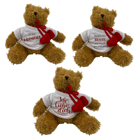 Stofftiere mit Spruch "Teddy Liebe"