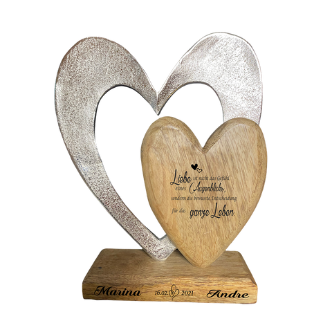 Holzdeko "Herz in Herz" mit Spruch und Namen "Liebe"