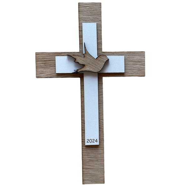 Palmstock doppeltes Kreuz "Eiche-Weiß" mit Jahr