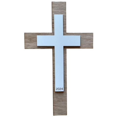 Palmstock doppeltes Kreuz "Eiche-Weiß" mit Jahr