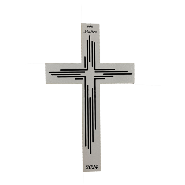 Palmstock Kreuz "Weiß" mit Namen und Jahr