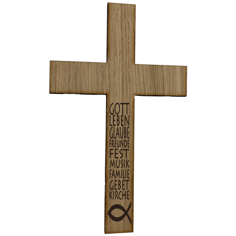 Palmstock Kreuz "Eiche" mit Spruch