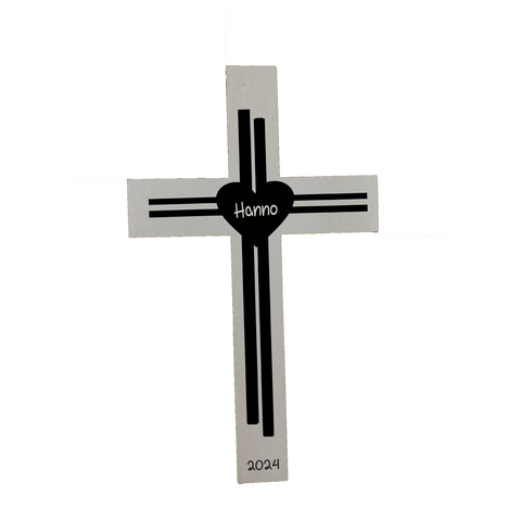 Palmstock Kreuz "Weiß" mit Namen und Jahr