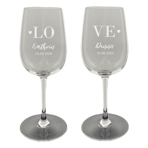Weinglas Set mit Name und Datum "Liebe"