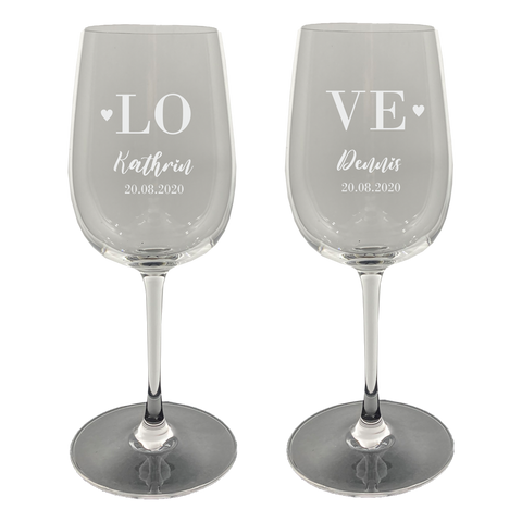 Weinglas Set mit Name und Datum "Liebe"