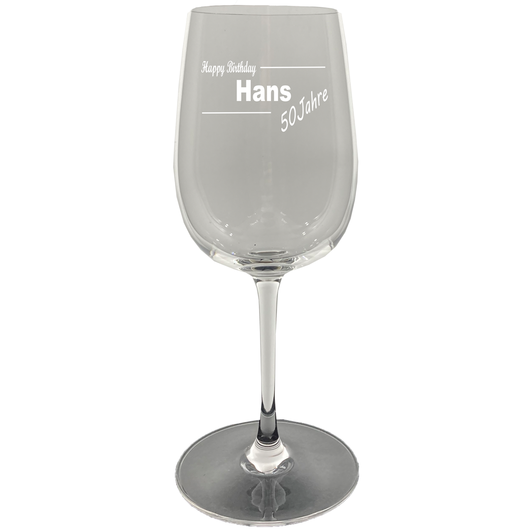 Weißweinglas mit Gravur - mit Namen und Spruch "Geburtstag"