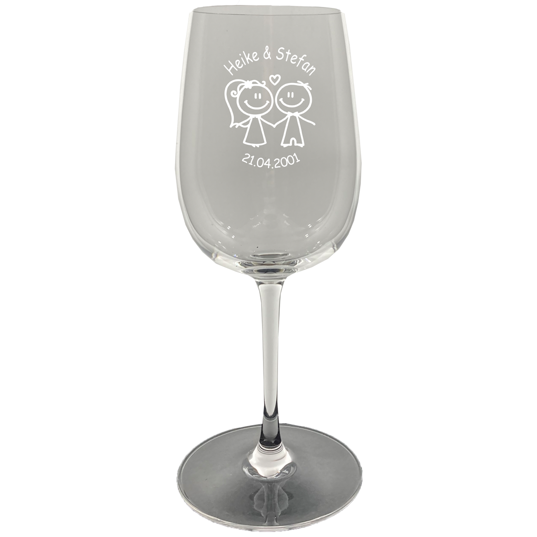 Weißweinglas mit Gravur - mit Namen und Datum "Hochzeit"